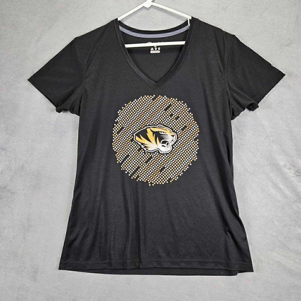 Mizzou Tigers Shirt Womens XL Black Champion Missouri University NCAA V Neck